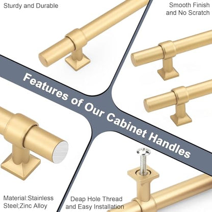 5Pack Hole Centers 5inch(128mm) Gold Champagne Cabinet Handles T Shaped Kitchen Cabinet Pulls Hardware Pull Handle for Cabinets Dressers 7.5inch Total Length - color: Champagne Gold, size: Hole Centers: 5inch