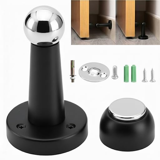 Door Stopper, Heavy Duty Stainless Steel, Strong Magnetic Stop, Catch, Powerful Holder for Bedroom, Bathroom, Kitchen, Keep Your Door Open (Black)
