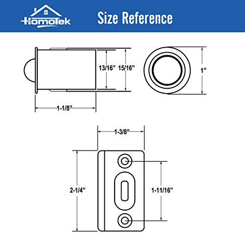 HOMOTEK 4 Pack Drive in Ball Catch with Strike Plate for Closet Doors, Satin Nickel, 13/16 Inch x 1-1/8 Inchs,Die-cast, Adjustable Tension Ball - color: Satin Nickle