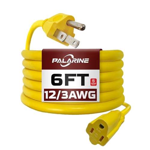6ft Yellow Outdoor Extension Cord Waterproof, UL Listed, 12/3 SJTW Heavy Duty 3 Prong, 12 Gauge 15A Power Cord Ideal for Indoor Outdoor Lights, Appliances, and Lawn - color: Yellow, size: 6 FT, style: 12/3
