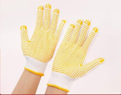 Safety Work Gloves with Anti-slip Dots 12 Pairs White Polyester Knitted Gloves for Garage Warehouse Industrial Gardening - color: Yellow