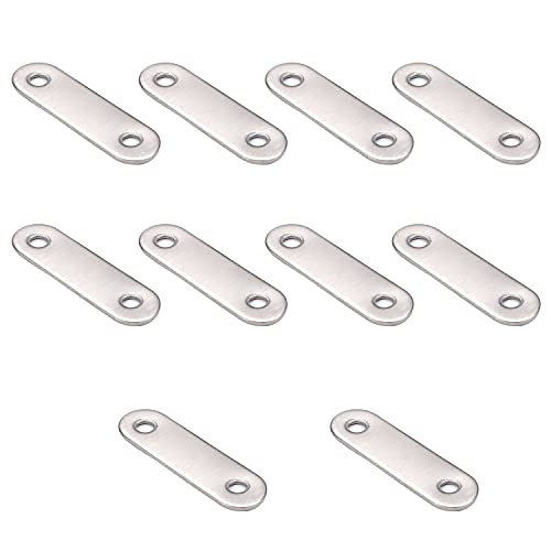MroMax 10Pcs 201 Stainless Steel Straight Brackets 2.24" x 0.63" Flat Straight Braces Brushed Metal Fixed Connecting Plate for Repairing Furniture, Bookcase, Table, Chair Legs 2 Holes with Screws - size: 2.24"x 0.63"x 0.08"(LxWxT)