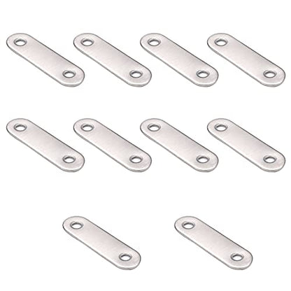 MroMax 10Pcs 201 Stainless Steel Straight Brackets 2.24" x 0.63" Flat Straight Braces Brushed Metal Fixed Connecting Plate for Repairing Furniture, Bookcase, Table, Chair Legs 2 Holes with Screws - size: 2.24"x 0.63"x 0.08"(LxWxT)