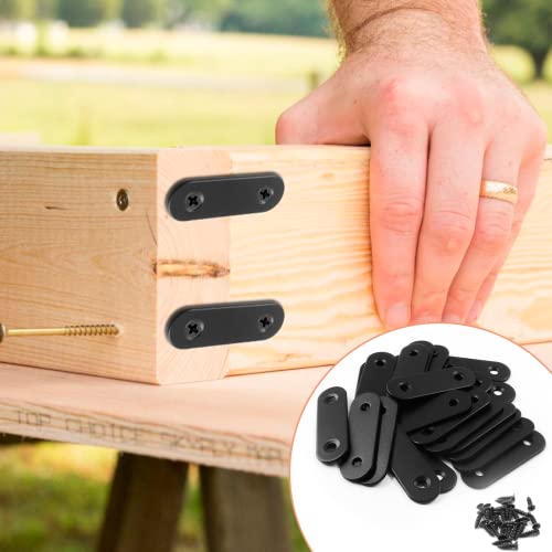 Jiozermi 24 Pcs Straight Brace, Flat Brace 2” x 0.6”, Stainless Steel Straight Bracket, Mending Joining Plates for Wood, Board, Bed Frame, Furniture & Shelves, Matte Black - size: Black, 2” x 0.6”, 24 pcs