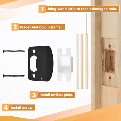 Standard Door Lock Strike Plate with Spacer Shim and Screws, Door Strike Replacement, Universal Security Striker, Exterior or Interior Repair Kits to Fix Doors Won’t Latch Close, Matte Black