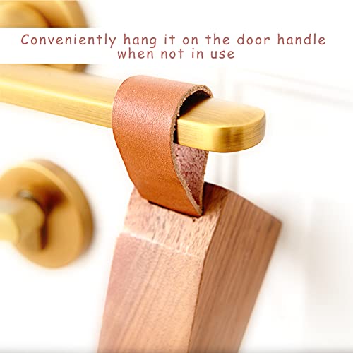 Large Wooden Door Stopper Non-Slip Security Wood Door Wedge with Leather Strap for Hanging Door Stopper 1Pack, in House Bedroom Office Living Room Hotel Cabin (Large) - style: Large (1pc)