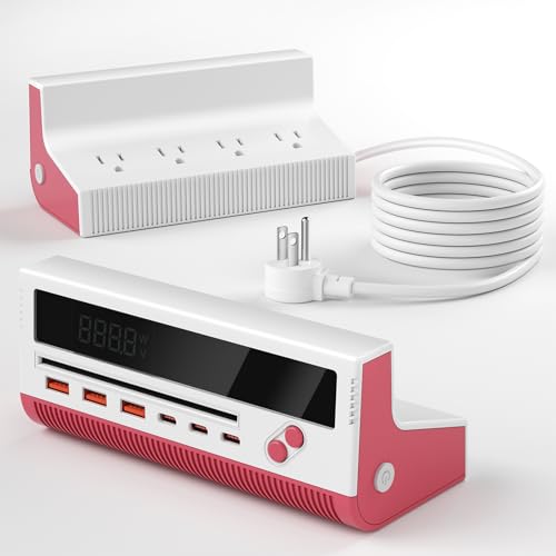 Power Strip with USB Ports, 100W 10-in-1 Surge Protector Power Strip with 4 AC Outlets, 3 USB-C & 3 USB-A Ports, USB Charging Station with Smart Display, 5 FT Extension Cord - color: Red