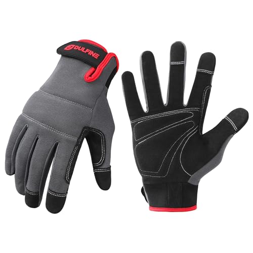 DULFINE Flex Grip Mechanic Work Gloves for Men,Black and Red Utility Safety Working Gloves Touch Screen,Excellent Grip,Ideal for Working on Cars and Outdoor Jobs(Small) - color: Beige, size: Small