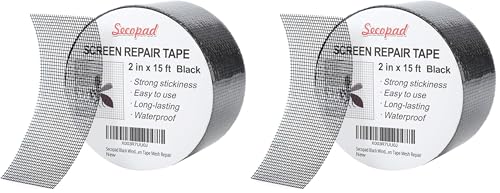 Secopad Black Window Screen Repair Tape, 2 in X 15 FT (180IN) Screen Repair Kit for Windows or Doors, Strong Adhesive Screen Patch Fiberglass Screen Tape Mesh Repair (Pack of 2) - color: Black, size: 2IN x 15FT (Pack of 2)