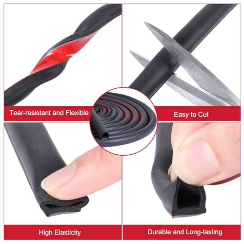 Pangda 16Ft D Shape Rubber Weather Stripping Foam Self-Adhesive EPDM Door Seal Strip for Noise Reduction Waterproof Dustproof for Cars Boats Truck RVs Windows Doors (1/2" W × 7/16" H) - size: 16ft L, style: 1/2" W × 7/16" H