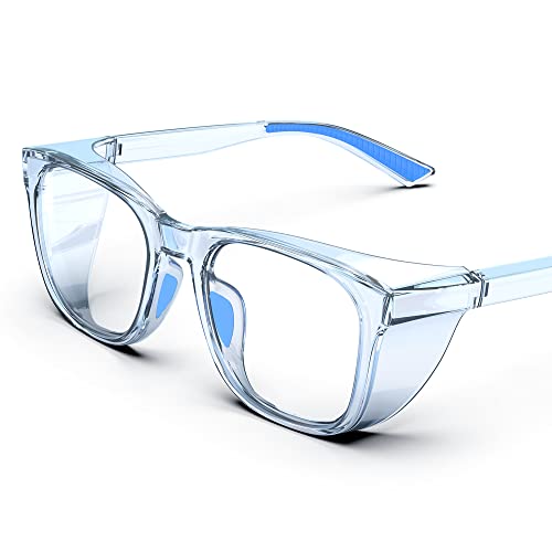 DILANCO Clear Safety Glasses Goggles With Side Shields for Women Men,Fog & Scratch-Resistant Complete UV Protection Eyewear - color: Blue