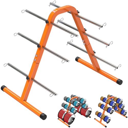 SELEWARE Portable Wire Spool Caddy – Heavy-Duty Steel Cable Dispenser with 6 Adjustable Rods for Effortless Spool Storage & Dispensing (Orange) - color: A: Orange Wire Dispenser (6 Rods)