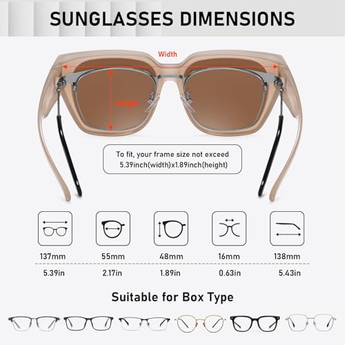 HAOLOTA Polarized Fit Over Glasses Sunglasses for Women Men Trendy Square Wrap Around Shades UV Protection - color: L Size 06 Cream Brown/Brown