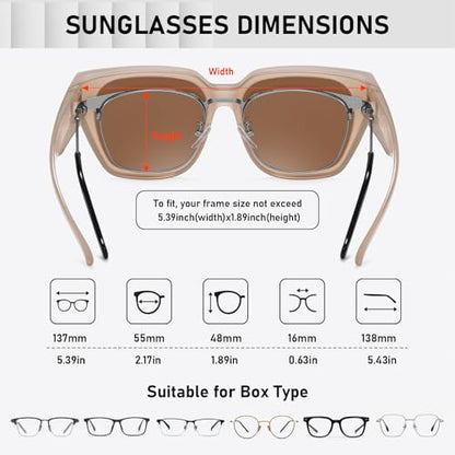 HAOLOTA Polarized Fit Over Glasses Sunglasses for Women Men Trendy Square Wrap Around Shades UV Protection - color: L Size 06 Cream Brown/Brown