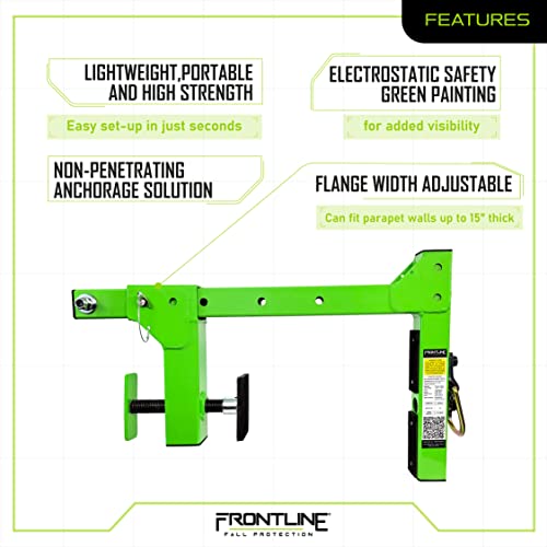 Frontline Fall Protection ROP16 Parapet Adjustable Non-Penetrating Anchor | Lightweight and Portable | Fast and Easy Set-up |High Strength ASTM Rated Steel | OSHA and ANSI Complaint
