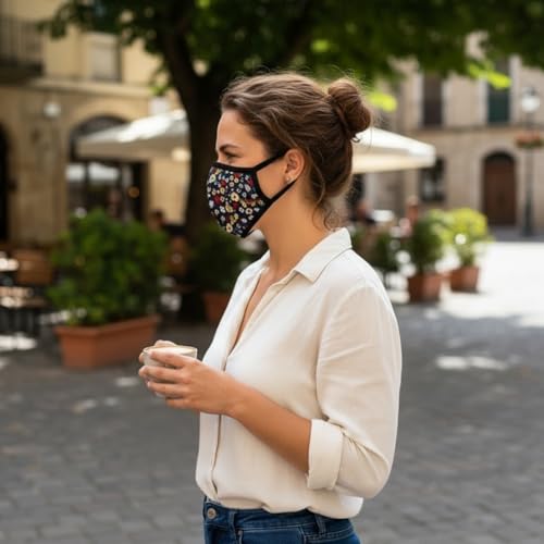 3 Pack Floral Dust Mouth Face Mask - Inner White Cotton - Dustproof Saw-Dust Washable - Reusable Comfy - Cotton Protective Breathable Soft Warm Windproof Face Protection for Man and Woman - color: 3 Pcs Mini Floral