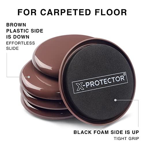 Furniture Sliders X-PROTECTOR - 8+8 Pack 2 1/2” - Multi-Surface Furniture Sliders for Carpet & Hard Floors - 8 Furniture Movers for Carpeted Floors and 8 Hardwood Socks - Move Your Furniture Easily! - size: 8+8 Pack 2 1/2 in (Grey)