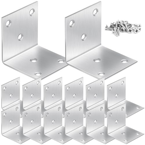 20 Pcs Metal Corner Braces, 2 Inch 90° L Brackets with Screws, Stainless Steel Angle Bracket, L Shape Bracket, Heavy Duty Corner Brace for Wood Furniture Bookshelf Bed Chair(Sliver)