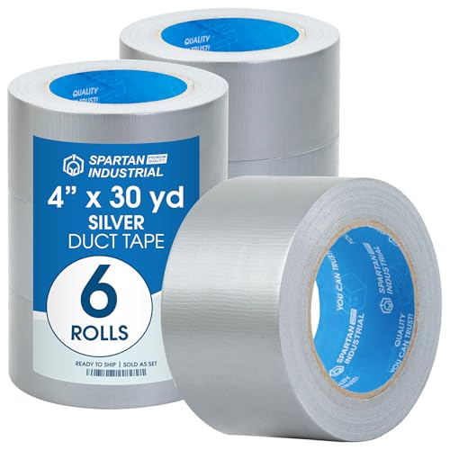 Spartan Industrial - 4" X 30 yd Silver Water-Resistant Tape - 6 Wide Duct Tape Rolls for Indoor and Outdoor Use - No Residue, 9 Mil - color: Silver, size: 4" X 30 yd