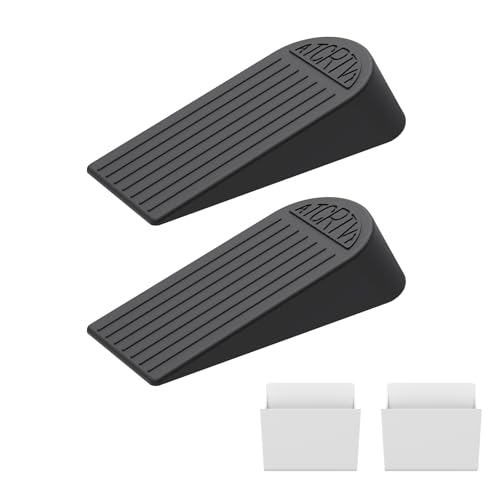 Rubber Small Door Stopper Wedge – 2 Pack Black Door Stoppers Wedge for Bottom Doorstop,Door Stop for Heavy Duty Doors with Self Adhesive Holder Ideal for Homes, Schools, Offices, Workshops - size: Small