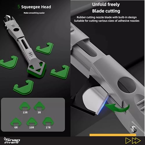 Caulking Silicone Smother Remover Tool, 7-in-1 kit Scraper, Silicone Smoother, Rubber Shovel, 5 Pads, Sickle, 4 Blades. Stainless Steel Nozzle applicator, Tile Grout Removal Set I Green - color: Green
