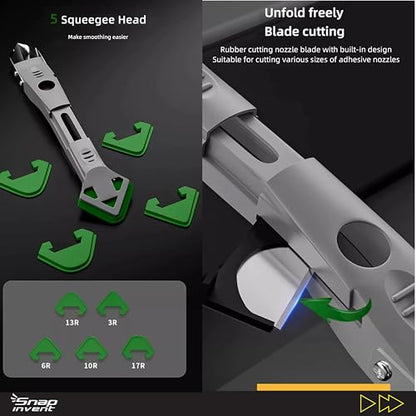 Caulking Silicone Smother Remover Tool, 7-in-1 kit Scraper, Silicone Smoother, Rubber Shovel, 5 Pads, Sickle, 4 Blades. Stainless Steel Nozzle applicator, Tile Grout Removal Set I Green - color: Green
