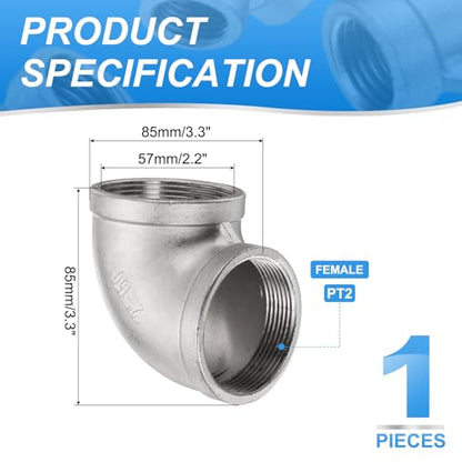 uxcell 304 Stainless Steel 90 Degree Elbow Threaded Pipe Fitting G2" Female to G2" Female Cast Pipe Fitting with Seal Tape for Plumbing Drainage Pipes Heating Systems - size: G2"