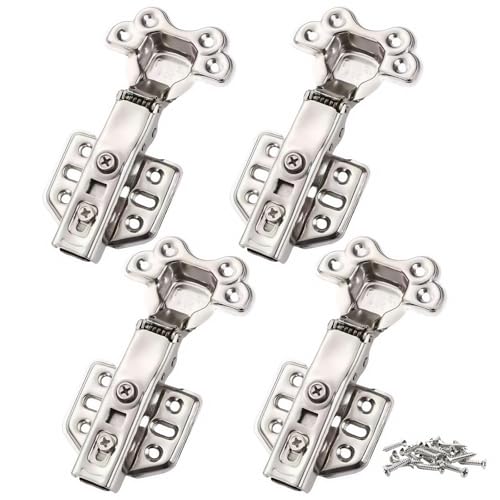 Full Overlay Soft Close Cabinet Hinges, 304 Stainless Steel 4 Pack Hidden Hinge Set, Quick-Release, Cooper Core Hydraulic Cylinder, Concealed Self Closing Hinges for Cabinets Cupboard Door - color: Full Overlay | Quick Release