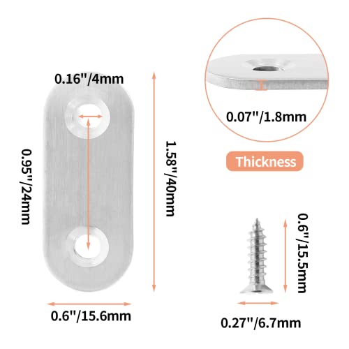 Jiozermi 24 Pcs Straight Brace, Flat Brace 1.6” x 0.6”, Stainless Steel Straight Bracket, Mending Joining Plates for Wood, Board, Bed Frame, Furniture & Shelves, Silver - size: Silver, 1.6” x 0.6”, 24 Pcs