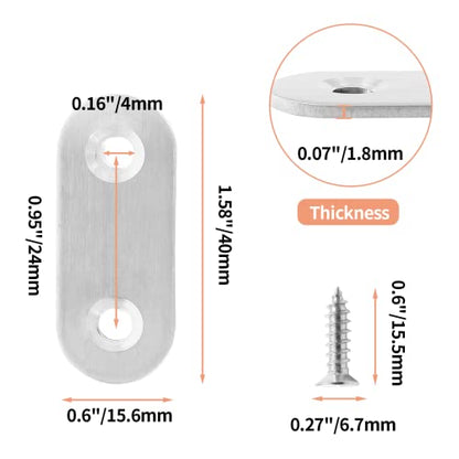 Jiozermi 24 Pcs Straight Brace, Flat Brace 1.6” x 0.6”, Stainless Steel Straight Bracket, Mending Joining Plates for Wood, Board, Bed Frame, Furniture & Shelves, Silver - size: Silver, 1.6” x 0.6”, 24 Pcs