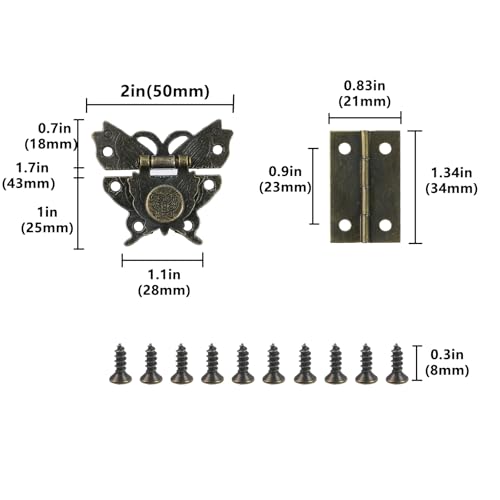 Geesatis Retro Jewelry Box Hinges and Latches Hardware Kit,Antique Cabinet Furniture Hinges Hasp Clasp,Bronze(18Pcs) - style: B