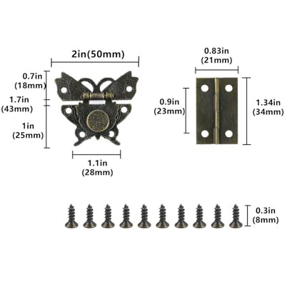 Geesatis Retro Jewelry Box Hinges and Latches Hardware Kit,Antique Cabinet Furniture Hinges Hasp Clasp,Bronze(18Pcs) - style: B