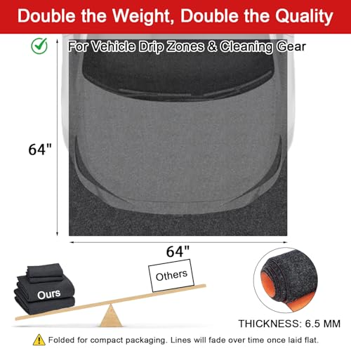 Golener Oil Spill Mat - 64”x64” Garage Floor Mat for Under Car, Rubber Floor Mats, Absorbent Oil Mat, Protect Floor from Spills & Stains, Waterproof, Reusable, Washable, Durable, Heavy Duty, Black - size: 64" x 64"