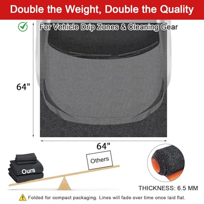 Golener Oil Spill Mat - 64”x64” Garage Floor Mat for Under Car, Rubber Floor Mats, Absorbent Oil Mat, Protect Floor from Spills & Stains, Waterproof, Reusable, Washable, Durable, Heavy Duty, Black - size: 64" x 64"
