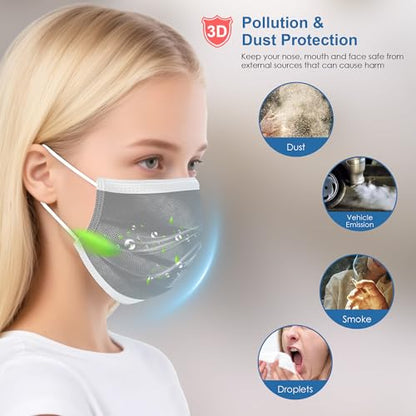 100PCS Grey 3 ply Disposable Face Masks,Protection Face Masks For Home,School,Office and Outdoors - color: Adult-100 Pack-grey