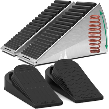 Heavy Duty Door Stopper, Stainless Steel and Rubber, Spring-Loaded Adjustable Design, Non-Slip Metal Wedge for Home and Office (4)