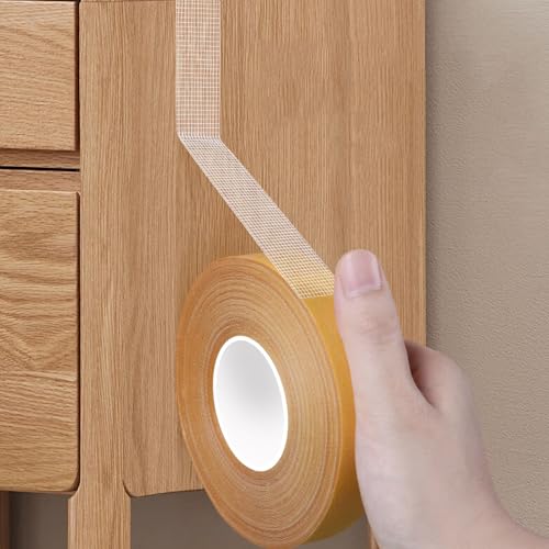 CHENYA 0.59" X 164 Ft,Double Sided Tape Heavy Duty,High Tack Strong Wall Adhesive with Fiberglass Mesh,Super Sticky Resistente Clear Two Sided Tape for Crafts,Carpet,Picture - size: 0.59" x 164FT