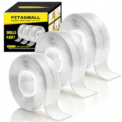 3 Rolls 1.18inch(3cm) Wide Double Sided Heavy Duty Adhesive Tape, Removable Clear Nano Tape Extra Strong Mounting Tape for Picture, Poster, Carpet, Rug, Wall - style: 1.18" 3 Rolls