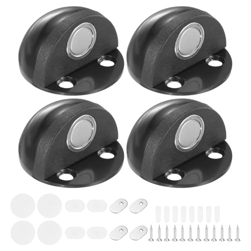 M METERXITY 4-Pack Floor Mounted Door Stops, Stainless Steel Half Dome Magnetic Gate Stopper with Plastic Rubber Bumper for Living Room/Bedroom/Bathroom, Wall Protector [Black] - color: Black