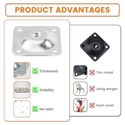 4-Piece Table Leg Mounting Plate, Heavy Duty Steel Table Leg Brackets with M8 Hanger Bolts and Screws, Furniture Hardware Attachment Plates for Sofa Couch and Chair Repair