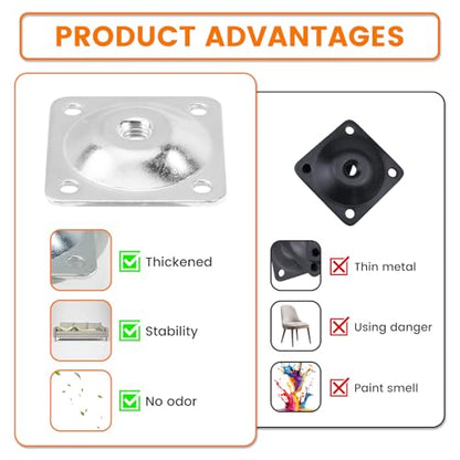 4-Piece Table Leg Mounting Plate, Heavy Duty Steel Table Leg Brackets with M8 Hanger Bolts and Screws, Furniture Hardware Attachment Plates for Sofa Couch and Chair Repair