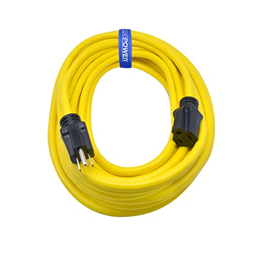 Clear Power 50 ft 12/3 SJTW Heavy Duty Outdoor Extension Cord, Water & Weather Resistant, Flame Retardant, Yellow, 3 Prong Grounded Plug, CP10145 - color: Yellow, size: 50 ft, style: Standard