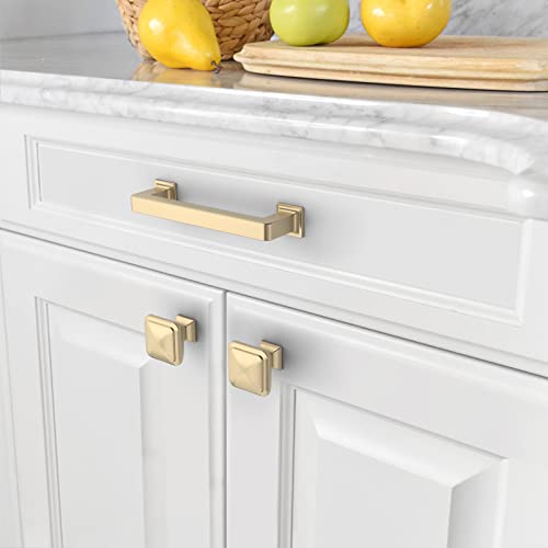 Amerdeco 10 Pack Brushed Brass Cabinet Pulls 3-3/4 Inch(96MM) Hole Centers Kitchen Cabinet Handles Cabinets Hardware Kitchen Handles for Cabinets Cupboard Handles Drawer Pulls ZH0019 - color: Brushed Brass, size: 3.75"/96mm Hole Center