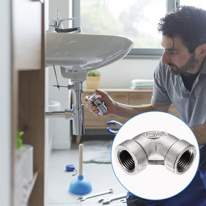 uxcell 304 Stainless Steel 90 Degree Elbow Threaded Pipe Fitting G1-1/4" Female to G1-1/4" Female Cast Pipe Fitting with Seal Tape for Plumbing Drainage Pipes Heating Systems - size: G1-1/4"