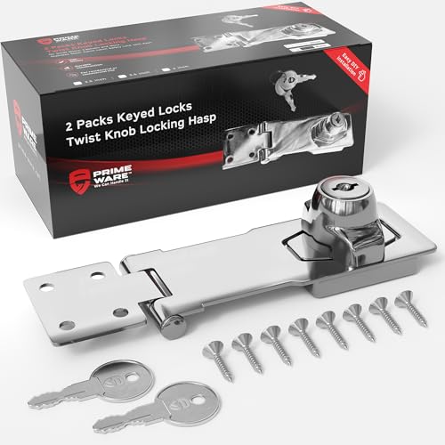 Primeware Keyed Twist-Knob Hasp Latch, Complete Kit with Keys & Hardware, Durable Locking Latch for Cabinets, Drawers, Small Doors, Heavy Duty Hinge Lock Hasps, 2-Pack, Chrome, 4 Inches - color: Chrome, size: 4 Inch
