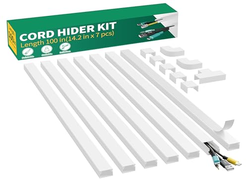 Delamu Cord Hider, 100in Self-Adhesive Cord Cover Kit for Wall Mounted TV, Paintable Wire Hider, Cable Management System, Cable Raceway Conceals 3-4 Wires, W1.18 H0.60in, White - color: White, size: 100in x 1.18in x 0.60in