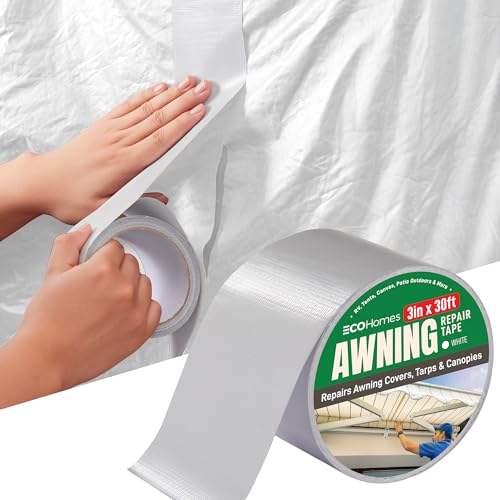 Awning Covers & Tarp Repair Tape - Waterproof Self Adhesive Patch Repair Kit | Patch Tapes for Awnings, Outdoor Canopies, Patio Window Awnings, Gazebos, Tents, RV, Canvas, Boat Covers (White, 3 Inch) - color: White, size: 3 Inch By 30 FT