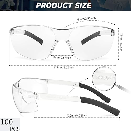 Salfboy Clear Safety Glasses Bulk of 100 ANSI Z87.1 Protective Eyewear Scratch-Resistant for Work, Lab, Construction - color: 100 Clear