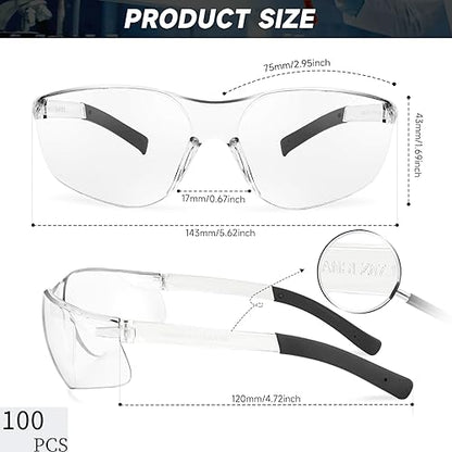 Salfboy Clear Safety Glasses Bulk of 100 ANSI Z87.1 Protective Eyewear Scratch-Resistant for Work, Lab, Construction - color: 100 Clear