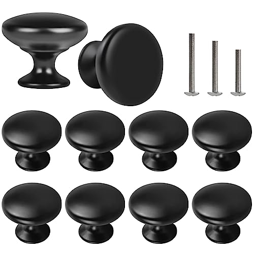 10x Matt Black Cabinet Hardware Round Mushroom Knob Drawer Handles 30mm/1.18" for Kitchen Cupboard Furniture Chest Door Dresser Bathroom - color: Matt Black, size: 10